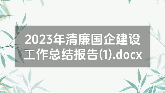 2023年清廉国企建设工作总结报告(1).docx