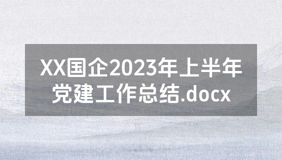 XX国企2023年上半年党建工作总结.docx