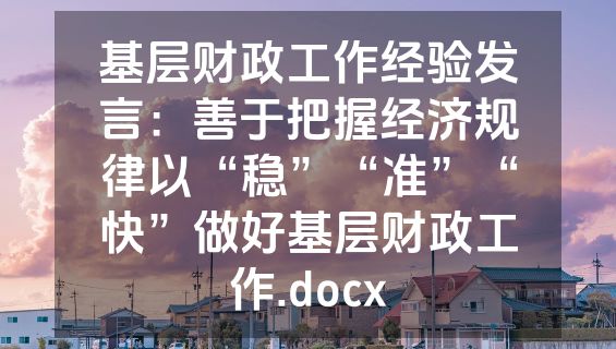 基层财政工作经验发言：善于把握经济规律以“稳”“准”“快”做好基层财政工作.docx