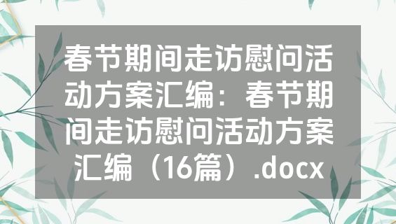 春节期间走访慰问活动方案汇编：春节期间走访慰问活动方案汇编（16篇）.docx