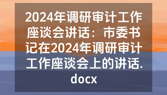 2024年调研审计工作座谈会讲话：市委书记在2024年调研审计工作座谈会上的讲话.docx