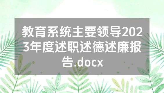 教育系统主要领导2023年度述职述德述廉报告.docx
