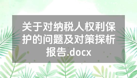 关于对纳税人权利保护的问题及对策探析报告.docx