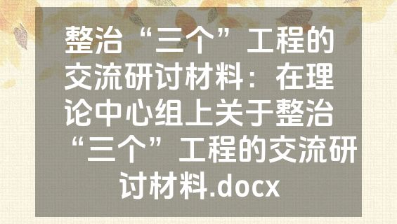 整治“三个”工程的交流研讨材料：在理论中心组上关于整治“三个”工程的交流研讨材料.docx
