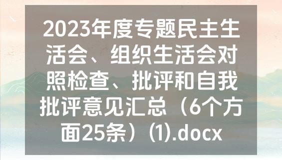 2023年度专题民主生活会、组织生活会对照检查、批评和自我批评意见汇总（6个方面25条）(1).docx