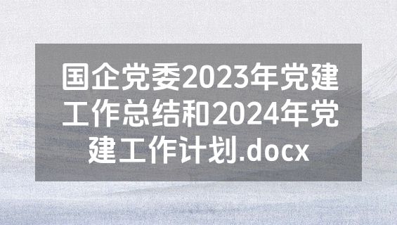国企党委2023年党建工作总结和2024年党建工作计划.docx
