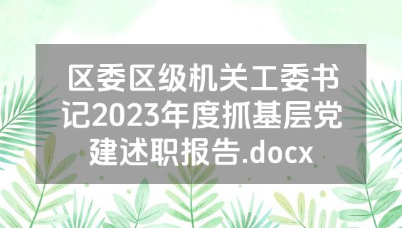 区委区级机关工委书记2023年度抓基层党建述职报告.docx