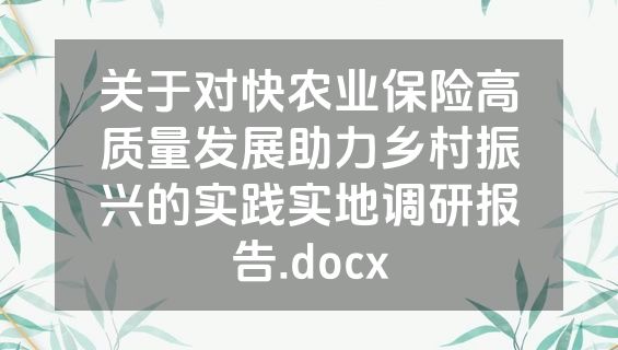 关于对快农业保险高质量发展助力乡村振兴的实践实地调研报告.docx