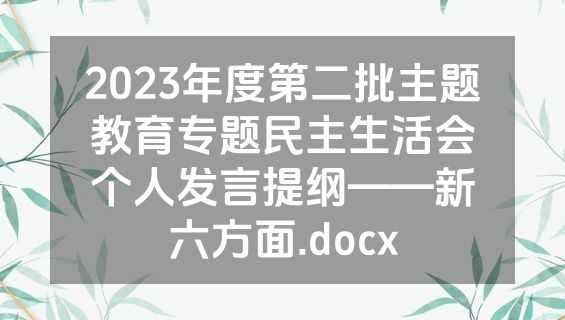 2023年度第二批主题教育专题民主生活会个人发言提纲——新六方面.docx