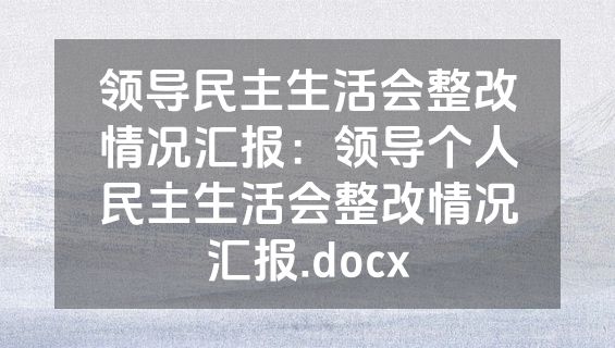 领导民主生活会整改情况汇报：领导个人民主生活会整改情况汇报.docx