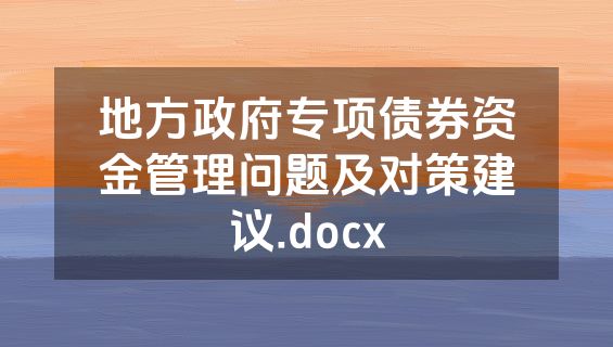 地方政府专项债券资金管理问题及对策建议.docx