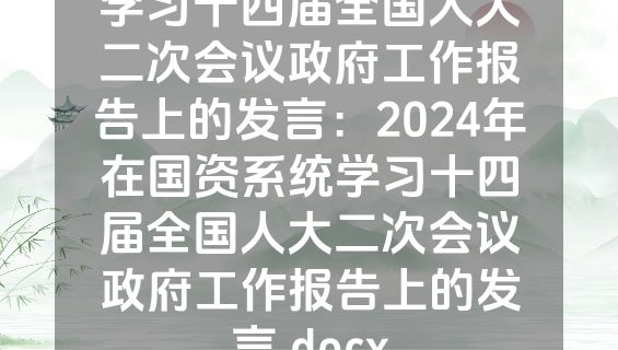 学习十四届全国人大二次会议政府工作报告上的发言：2024年在国资系统学习十四届全国人大二次会议政府工作报告上的发言.docx
