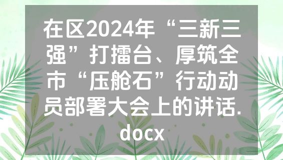在区2024年“三新三强”打擂台、厚筑全市“压舱石”行动动员部署大会上的讲话.docx