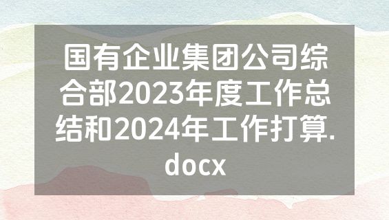 国有企业集团公司综合部2023年度工作总结和2024年工作打算.docx