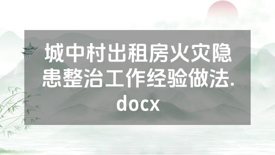 城中村出租房火灾隐患整治工作经验做法.docx