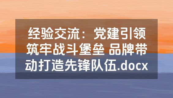 经验交流：党建引领筑牢战斗堡垒 品牌带动打造先锋队伍.docx