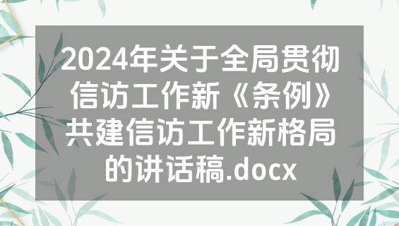 2024年关于全局贯彻信访工作新《条例》共建信访工作新格局的讲话稿.docx