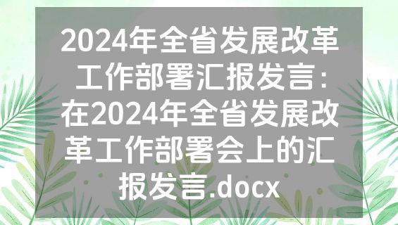 2024年全省发展改革工作部署汇报发言：在2024年全省发展改革工作部署会上的汇报发言.docx