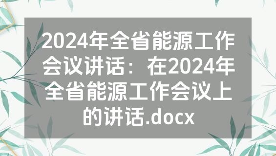 2024年全省能源工作会议讲话：在2024年全省能源工作会议上的讲话.docx