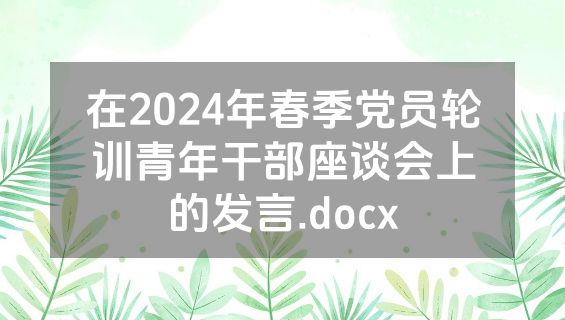 在2024年春季党员轮训青年干部座谈会上的发言.docx
