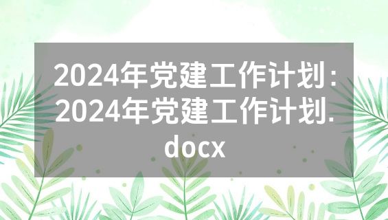 2024年党建工作计划：2024年党建工作计划.docx