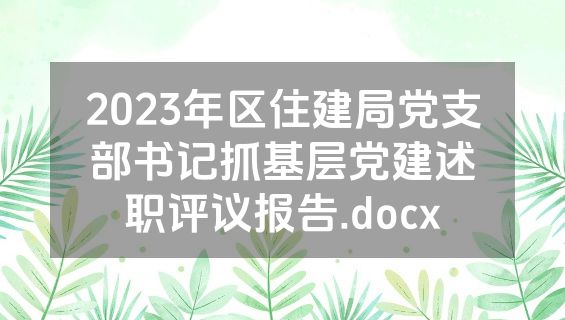 2023年区住建局党支部书记抓基层党建述职评议报告.docx