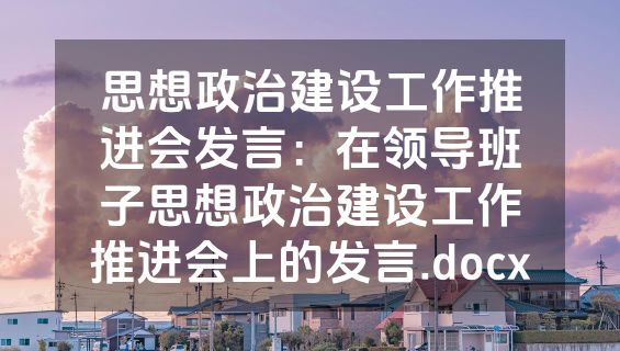 思想政治建设工作推进会发言：在领导班子思想政治建设工作推进会上的发言.docx