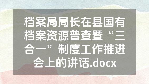 档案局局长在县国有档案资源普查暨“三合一”制度工作推进会上的讲话.docx