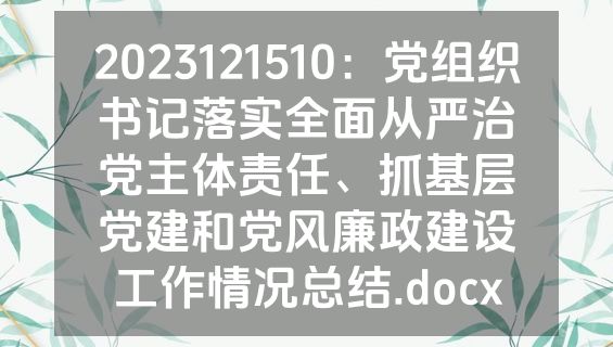 2023121510：党组织书记落实全面从严治党主体责任、抓基层党建和党风廉政建设工作情况总结.docx