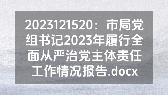 2023121520：市局党组书记2023年履行全面从严治党主体责任工作情况报告.docx