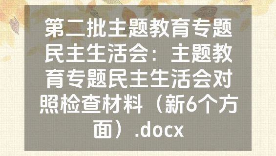 第二批主题教育专题民主生活会：主题教育专题民主生活会对照检查材料（新6个方面）.docx