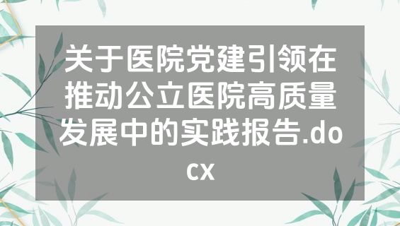 关于医院党建引领在推动公立医院高质量发展中的实践报告.docx