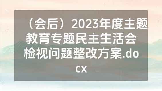 （会后）2023年度主题教育专题民主生活会检视问题整改方案.docx