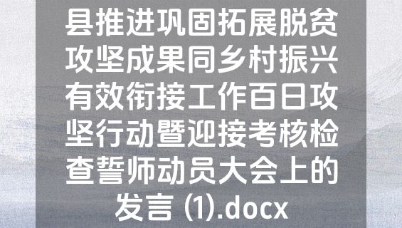 县推进巩固拓展脱贫攻坚成果同乡村振兴有效衔接工作百日攻坚行动暨迎接考核检查誓师动员大会上的发言 (1).docx