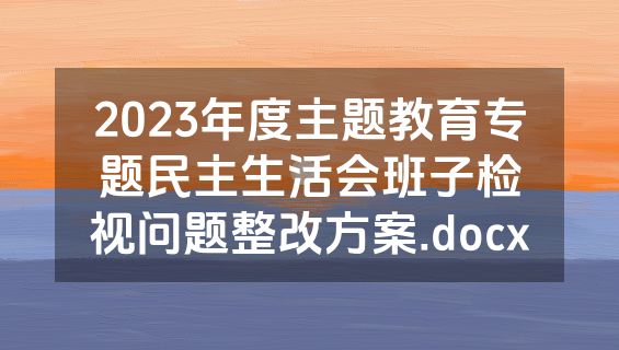 2023年度主题教育专题民主生活会班子检视问题整改方案.docx