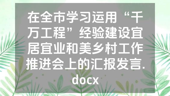 在全市学习运用“千万工程”经验建设宜居宜业和美乡村工作推进会上的汇报发言.docx