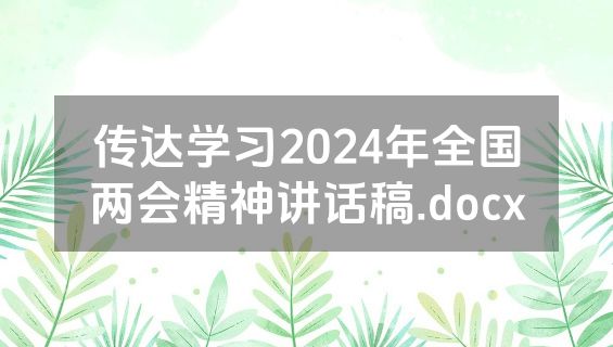 传达学习2024年全国两会精神讲话稿.docx
