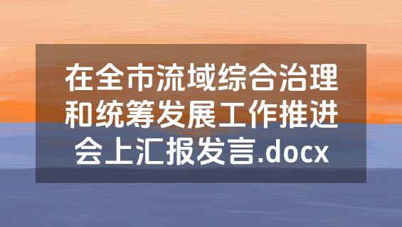 在全市流域综合治理和统筹发展工作推进会上汇报发言.docx