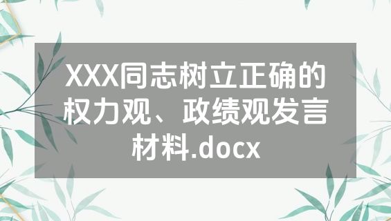 XXX同志树立正确的权力观、政绩观发言材料.docx