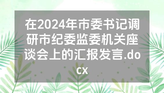 在2024年市委书记调研市纪委监委机关座谈会上的汇报发言.docx