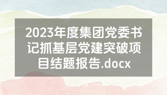 2023年度集团党委书记抓基层党建突破项目结题报告.docx
