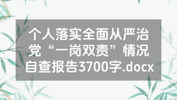 个人落实全面从严治党“一岗双责”情况自查报告3700字.docx