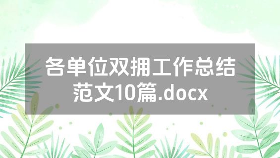 各单位双拥工作总结范文10篇.docx