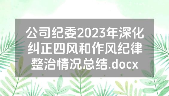 公司纪委2023年深化纠正四风和作风纪律整治情况总结.docx