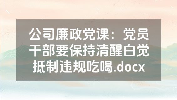 公司廉政党课：党员干部要保持清醒白觉抵制违规吃喝.docx