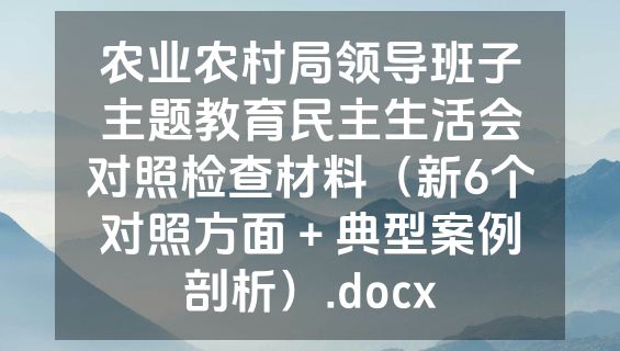 农业农村局领导班子主题教育民主生活会对照检查材料（新6个对照方面＋典型案例剖析）.docx