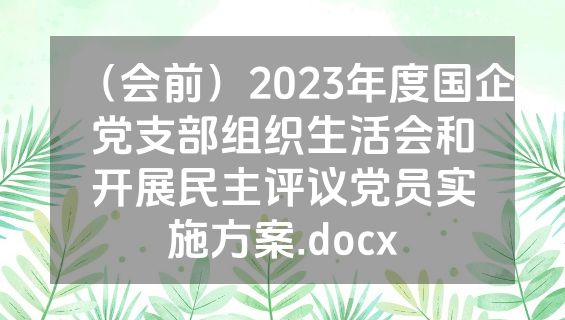 （会前）2023年度国企党支部组织生活会和开展民主评议党员实施方案.docx