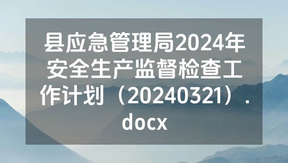 县应急管理局2024年安全生产监督检查工作计划（20240321）.docx