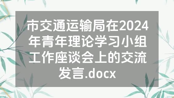 市交通运输局在2024年青年理论学习小组工作座谈会上的交流发言.docx