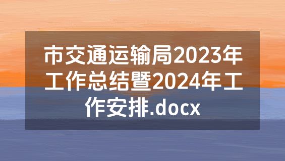 市交通运输局2023年工作总结暨2024年工作安排.docx